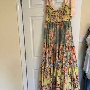 Free People Floral Maxi Dress in Green and Pink